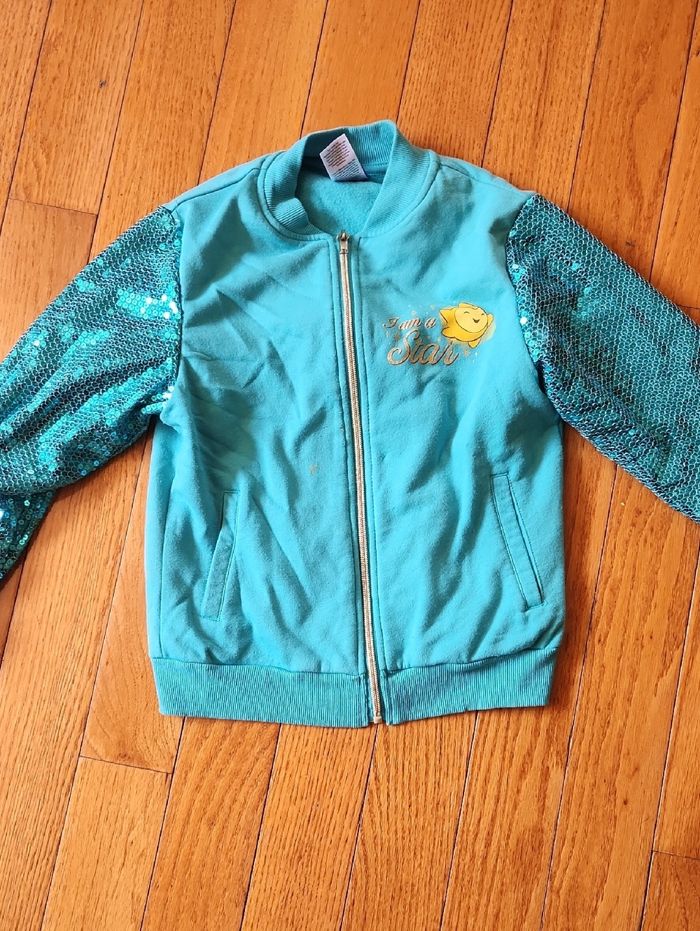 Disney WISH  Turquoise Sequin Sleeve Zip Jacket with Gold Accent